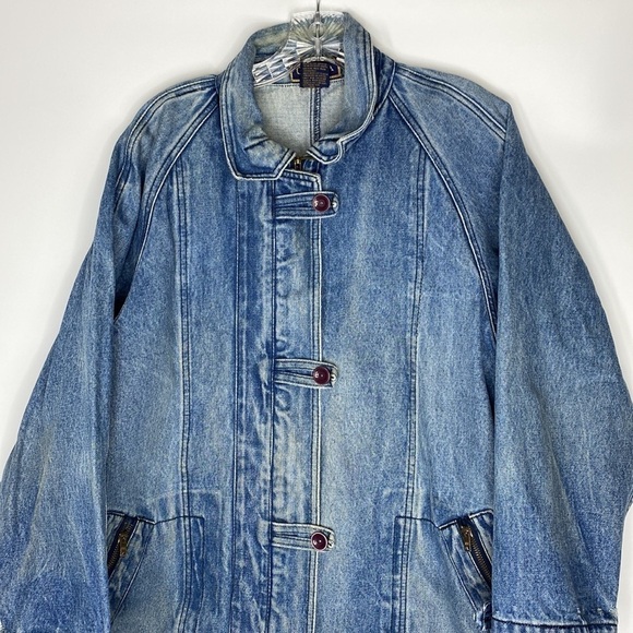 Vintage Gloria Long Denim Lab Jean Jacket Size Medium 80s - Picture 2 of 15